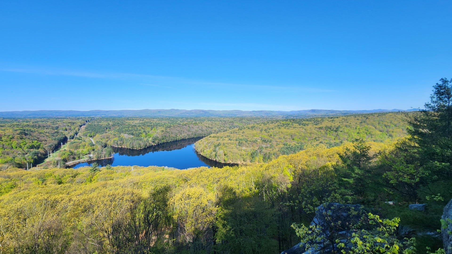 View North from the Western Ridge trail at Moreau Lake State Park including the hudson river