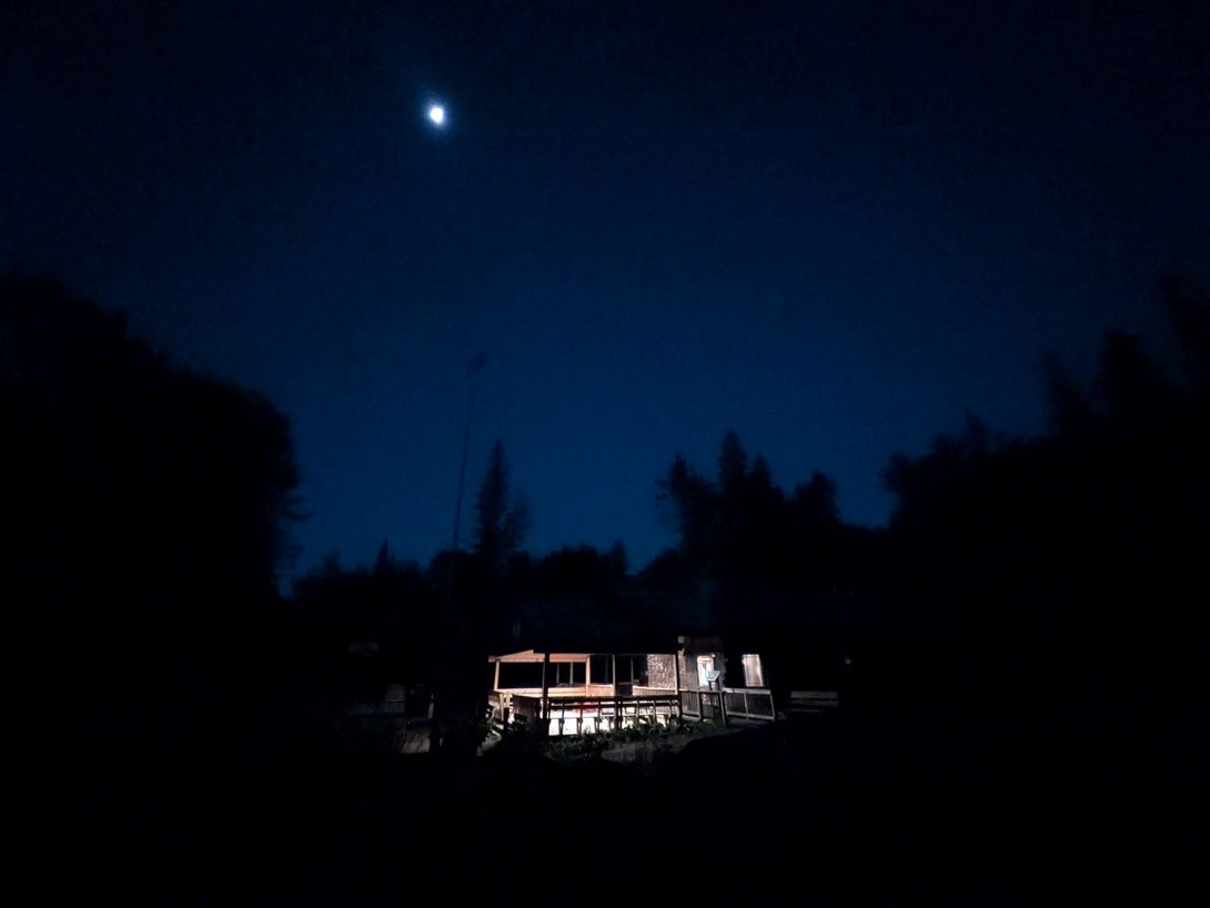Half moon over the Adirondack Loj welcome center.