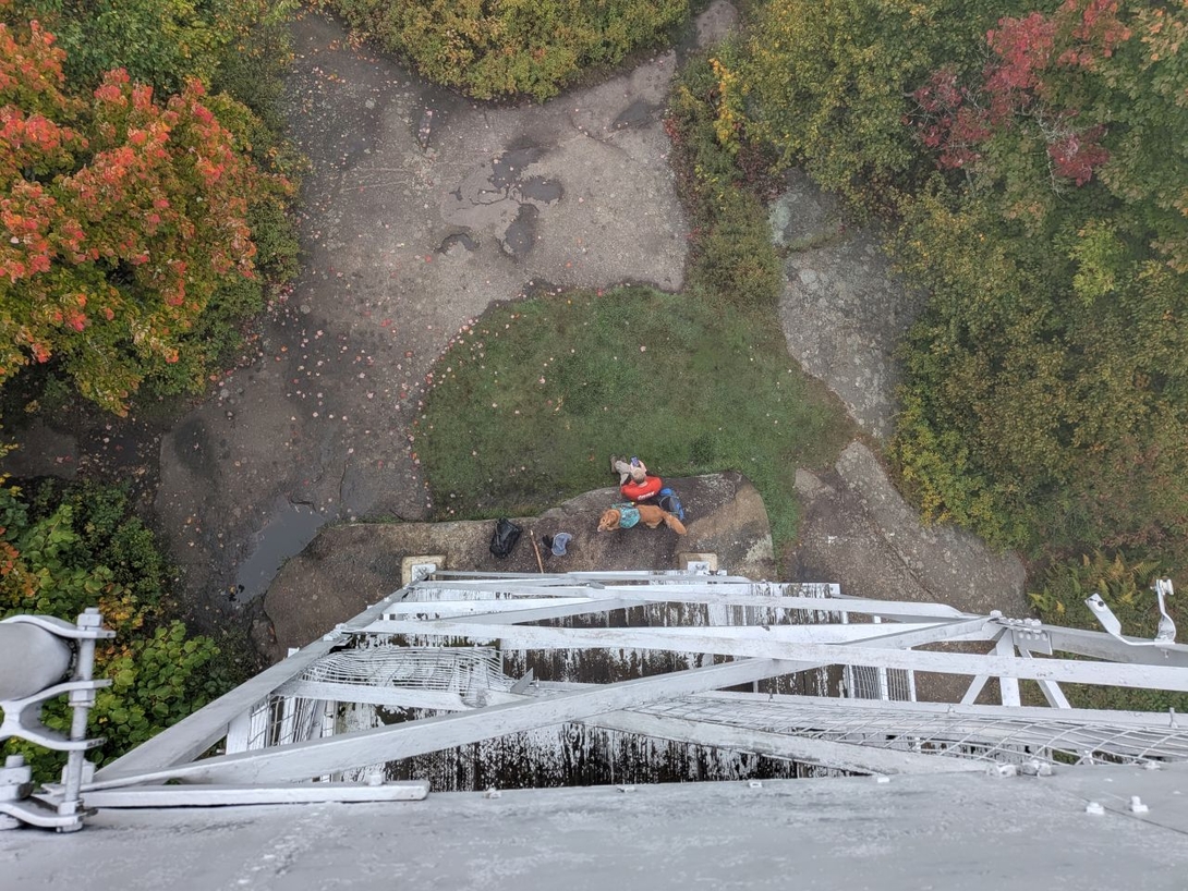 looking down at dan and sunny from the fire tower